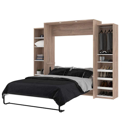 Bestar - Cielo 105W Queen Murphy Bed with 2 Narrow Shelving Units (104W) in Rustic Brown & White - 80886-000009 veiw 3