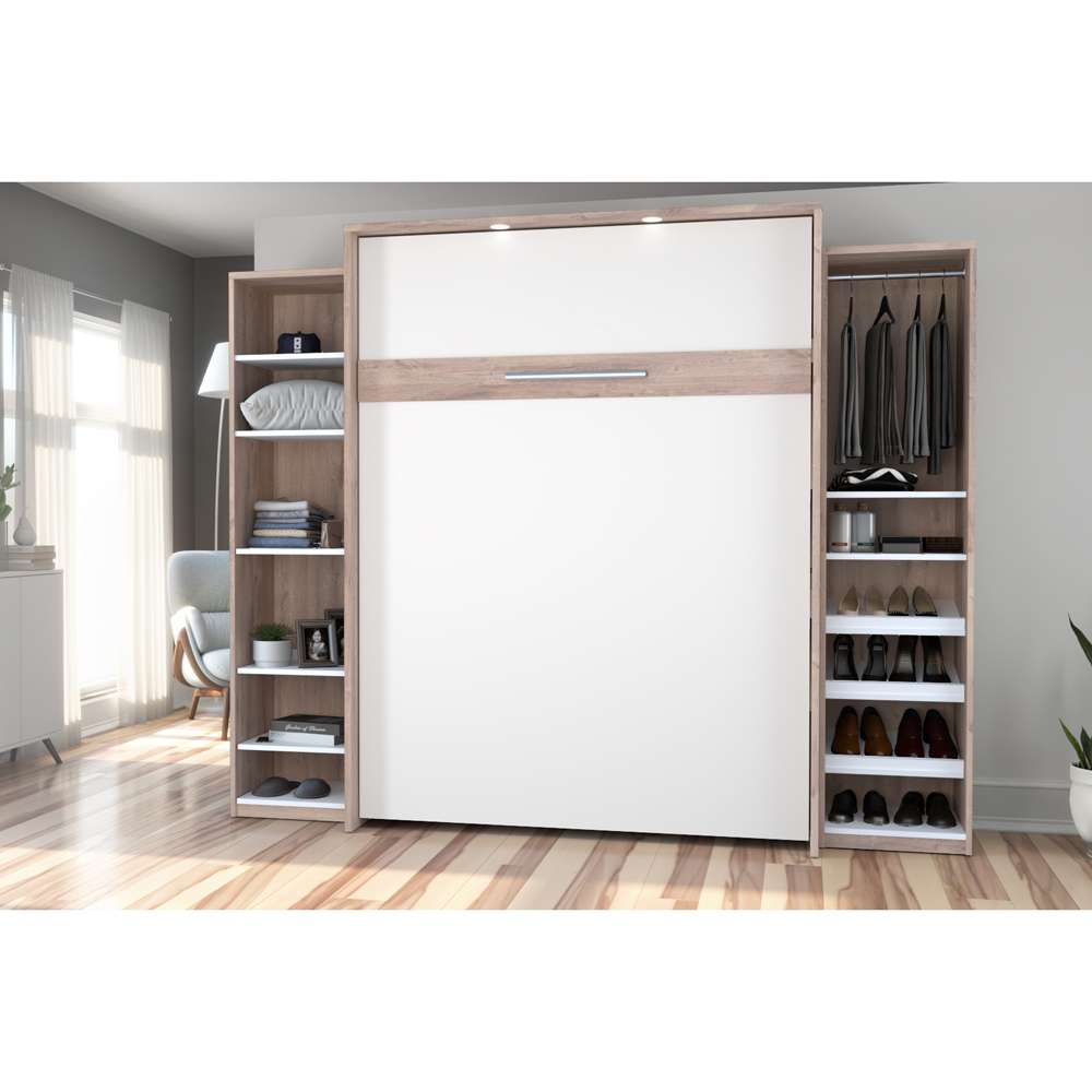 Bestar - Cielo 105W Queen Murphy Bed with 2 Narrow Shelving Units (104W) in Rustic Brown & White - 80886-000009 veiw 4