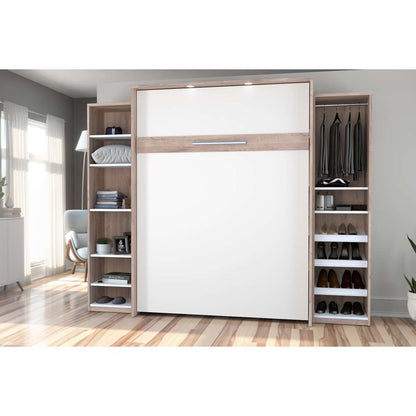 Bestar - Cielo 105W Queen Murphy Bed with 2 Narrow Shelving Units (104W) in Rustic Brown & White - 80886-000009 veiw 4