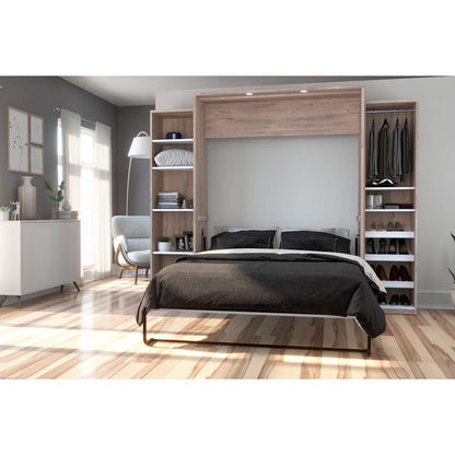 Bestar - Cielo 105W Queen Murphy Bed with 2 Narrow Shelving Units (104W) in Rustic Brown & White - 80886-000009 veiw 5