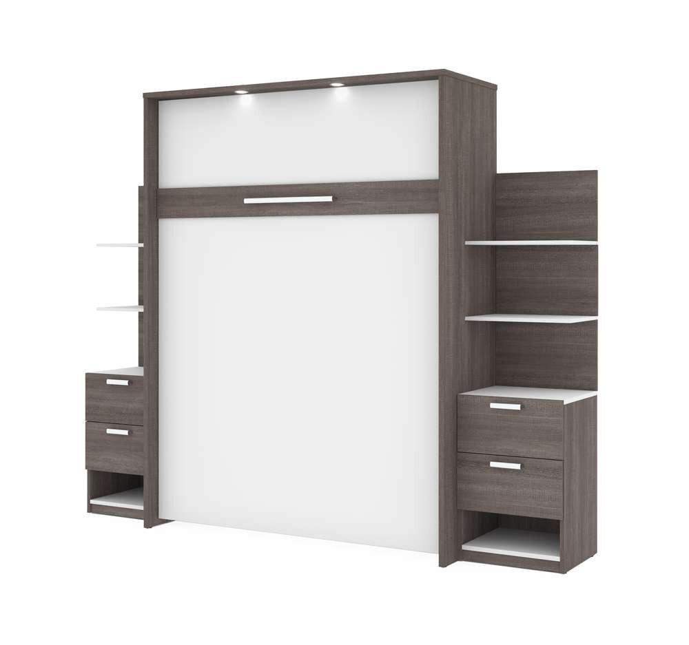 Bestar - Cielo 105W Queen Murphy Bed with Floating Shelves and Drawers (104W) in Bark Grey & White - 80881-47 veiw 1