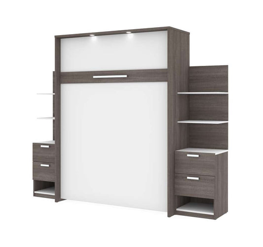 Bestar - Cielo 105W Queen Murphy Bed with Floating Shelves and Drawers (104W) in Bark Grey & White - 80881-47 veiw 1