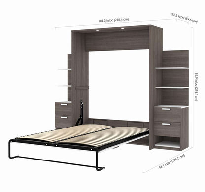 Bestar - Cielo 105W Queen Murphy Bed with Floating Shelves and Drawers (104W) in Bark Grey & White - 80881-47 veiw 4
