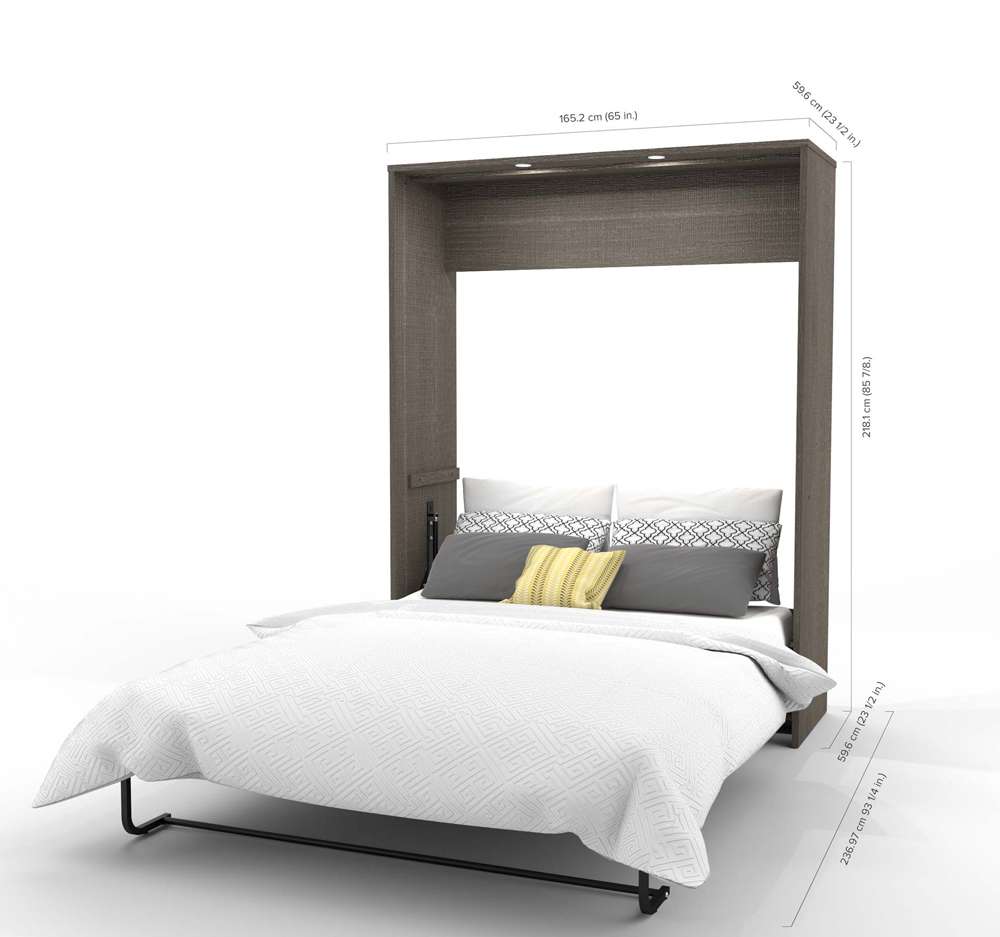 Bestar - Cielo 105W Queen Murphy Bed with Floating Shelves and Drawers (104W) in Bark Grey & White - 80881-47 veiw 8