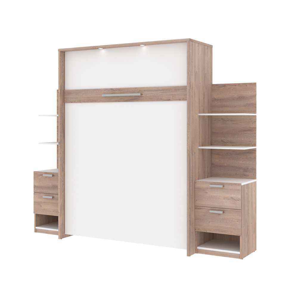 Bestar - Cielo 105W Queen Murphy Bed with Floating Shelves and Drawers (104W) in Rustic Brown & White - 80881-000009 veiw 1