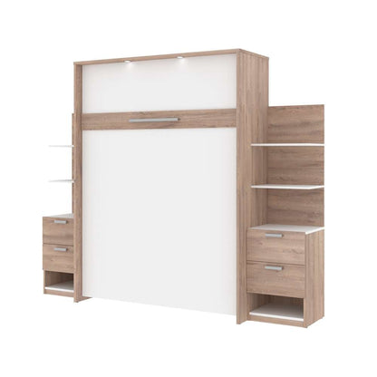 Bestar - Cielo 105W Queen Murphy Bed with Floating Shelves and Drawers (104W) in Rustic Brown & White - 80881-000009 veiw 1