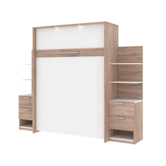 Bestar - Cielo 105W Queen Murphy Bed with Floating Shelves and Drawers (104W) in Rustic Brown & White - 80881-000009 veiw 1