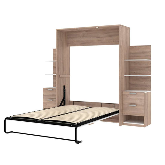 Bestar - Cielo 105W Queen Murphy Bed with Floating Shelves and Drawers (104W) in Rustic Brown & White - 80881-000009 veiw 2