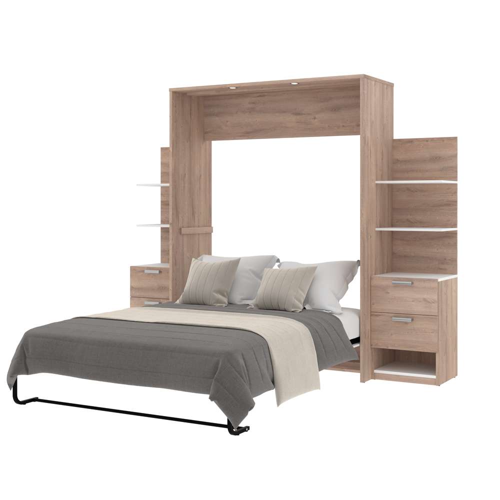 Bestar - Cielo 105W Queen Murphy Bed with Floating Shelves and Drawers (104W) in Rustic Brown & White - 80881-000009 veiw 3