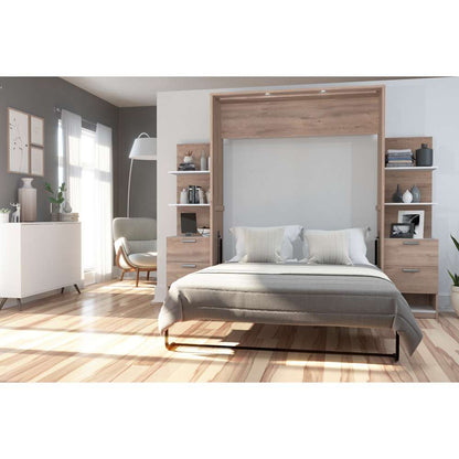 Bestar - Cielo 105W Queen Murphy Bed with Floating Shelves and Drawers (104W) in Rustic Brown & White - 80881-000009 veiw 4