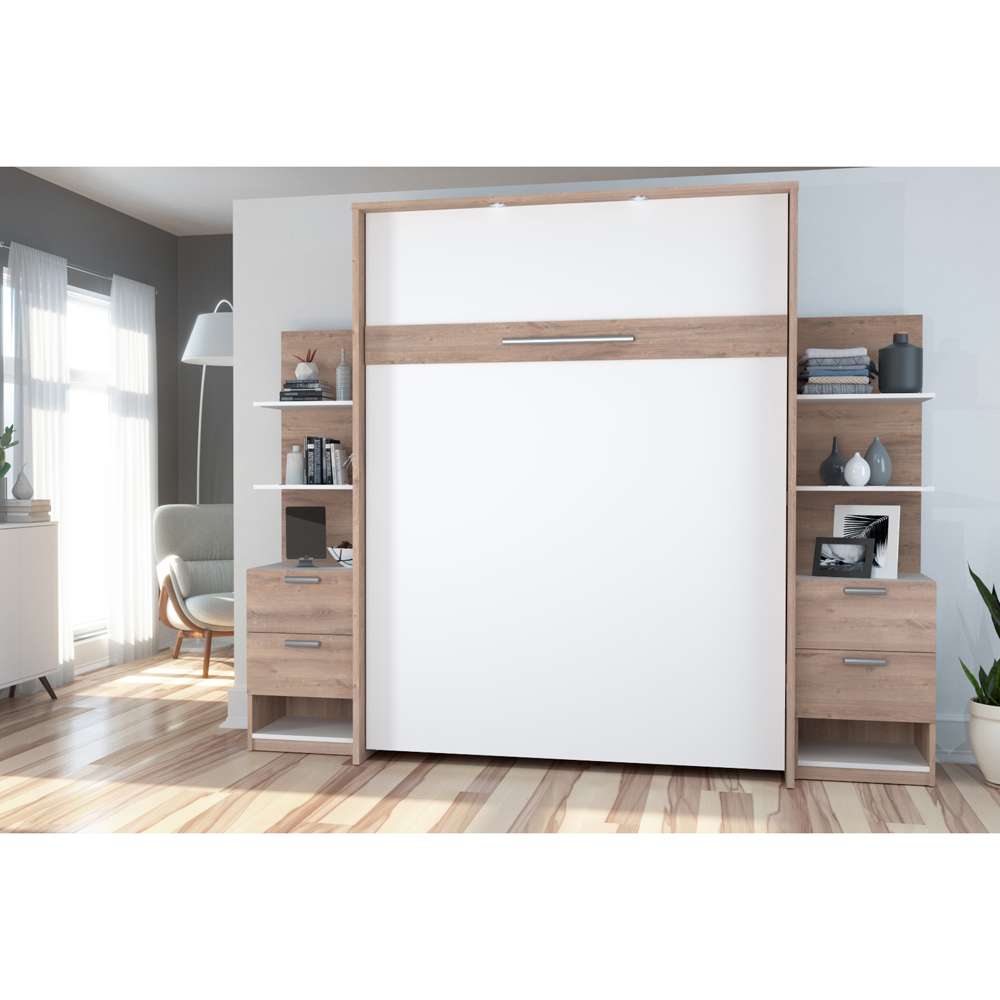 Bestar - Cielo 105W Queen Murphy Bed with Floating Shelves and Drawers (104W) in Rustic Brown & White - 80881-000009 veiw 5