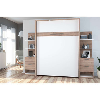 Bestar - Cielo 105W Queen Murphy Bed with Floating Shelves and Drawers (104W) in Rustic Brown & White - 80881-000009 veiw 5