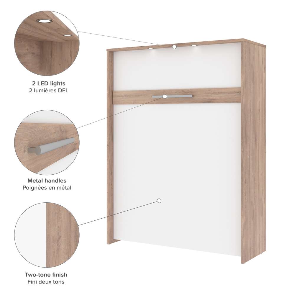 Bestar - Cielo 105W Queen Murphy Bed with Floating Shelves and Drawers (104W) in Rustic Brown & White - 80881-000009 veiw 6