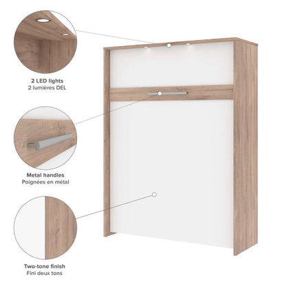 Bestar - Cielo 105W Queen Murphy Bed with Floating Shelves and Drawers (104W) in Rustic Brown & White - 80881-000009 veiw 6