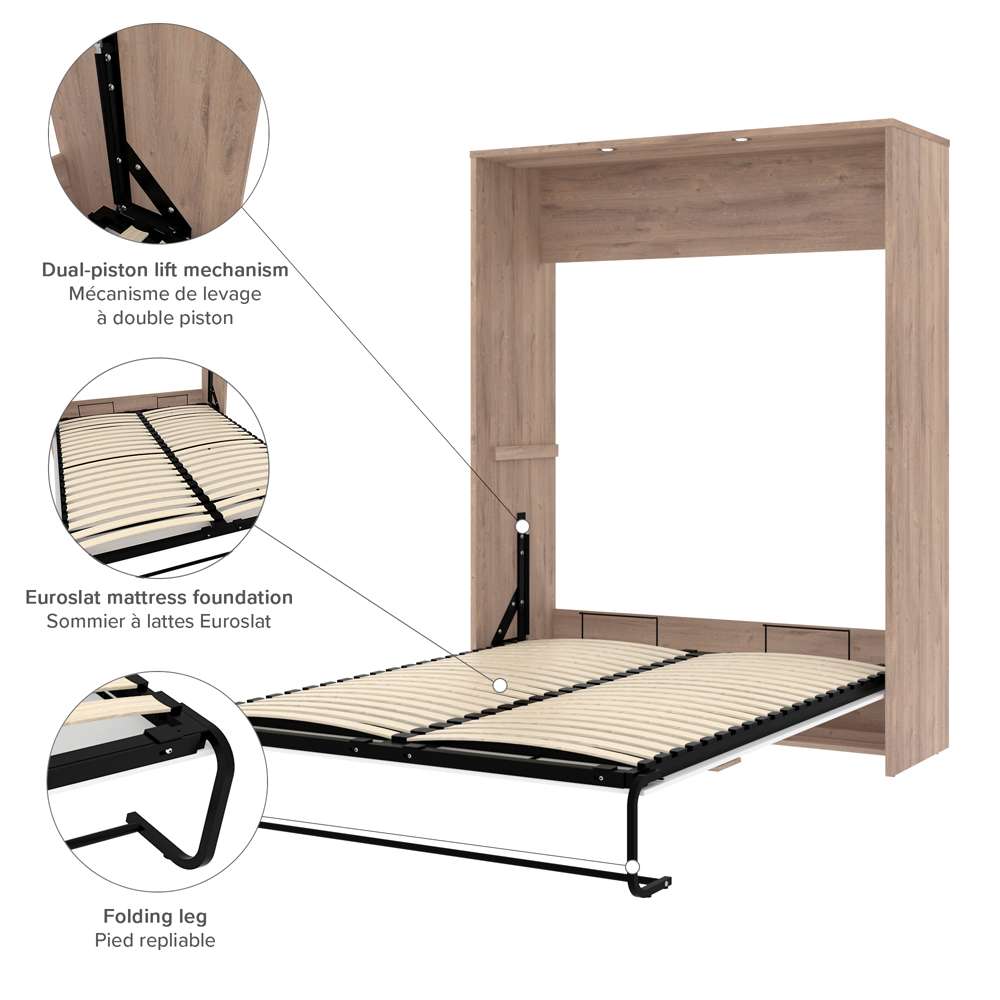 Bestar - Cielo 105W Queen Murphy Bed with Floating Shelves and Drawers (104W) in Rustic Brown & White - 80881-000009 veiw 7