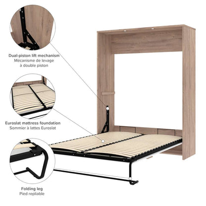 Bestar - Cielo 105W Queen Murphy Bed with Floating Shelves and Drawers (104W) in Rustic Brown & White - 80881-000009 veiw 7