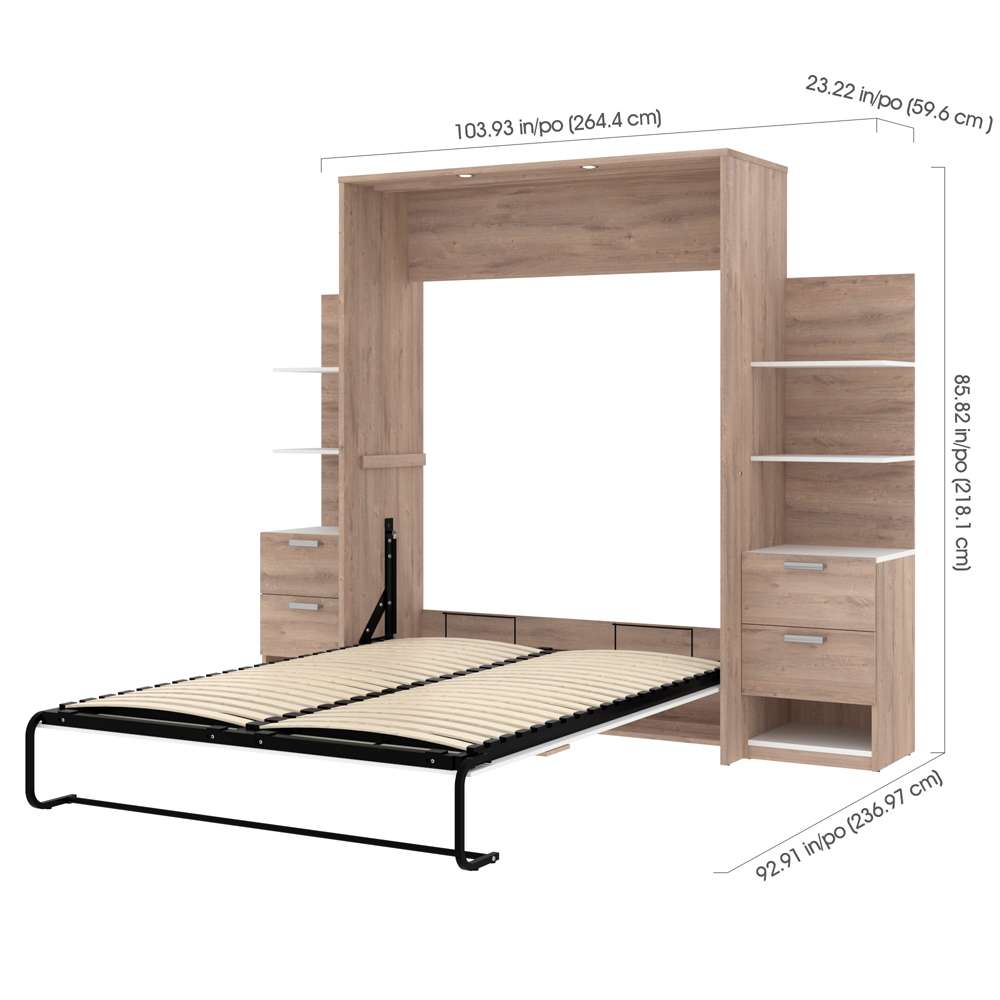 Bestar - Cielo 105W Queen Murphy Bed with Floating Shelves and Drawers (104W) in Rustic Brown & White - 80881-000009 veiw 8