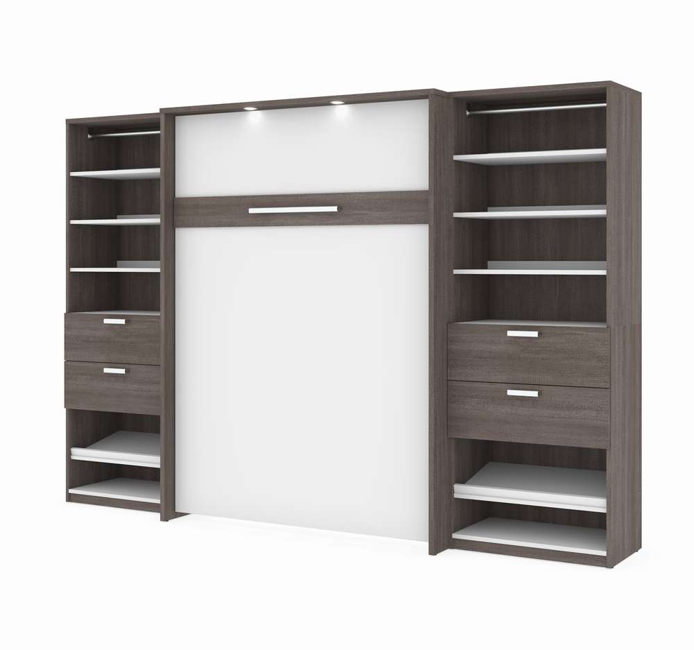 Bestar - Cielo 119W Full Murphy Bed and 2 Shelving Units with Drawers (118W) in Bark Grey & White - 80895-47 veiw 1