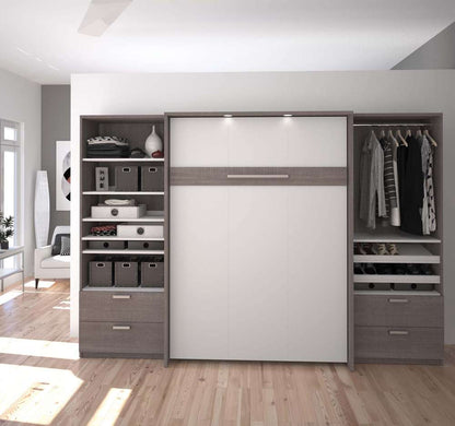 Bestar - Cielo 119W Full Murphy Bed and 2 Shelving Units with Drawers (118W) in Bark Grey & White - 80895-47 veiw 3