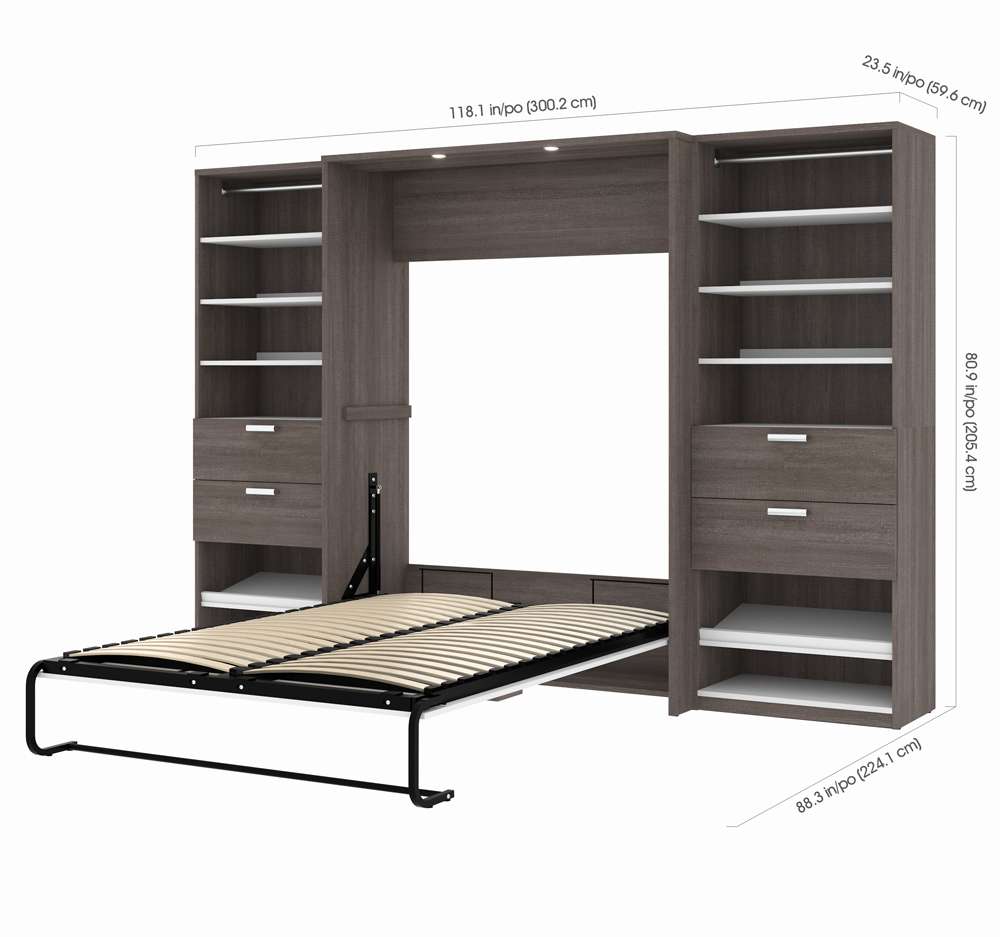 Bestar - Cielo 119W Full Murphy Bed and 2 Shelving Units with Drawers (118W) in Bark Grey & White - 80895-47 veiw 9