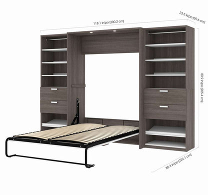 Bestar - Cielo 119W Full Murphy Bed and 2 Shelving Units with Drawers (118W) in Bark Grey & White - 80895-47 veiw 9