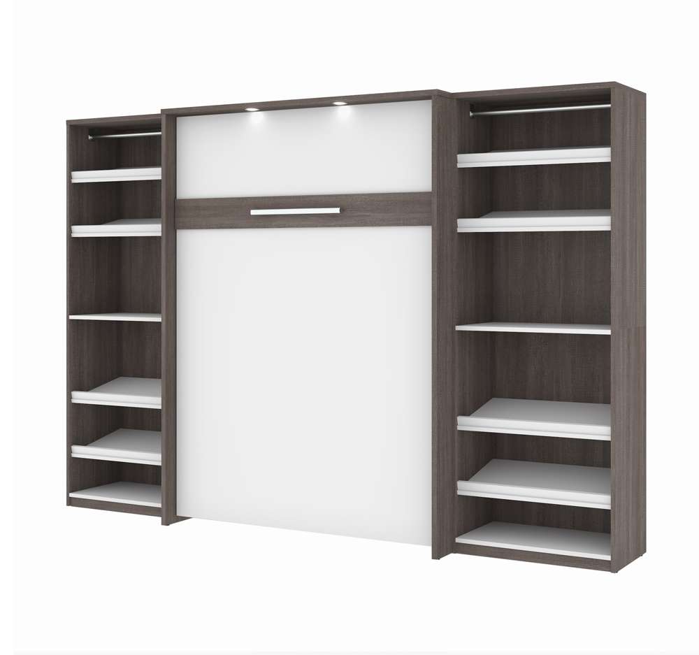 Bestar - Cielo 119W Full Murphy Bed with 2 Shelving Units (118W) in Bark Grey & White - 80894-47 veiw 1