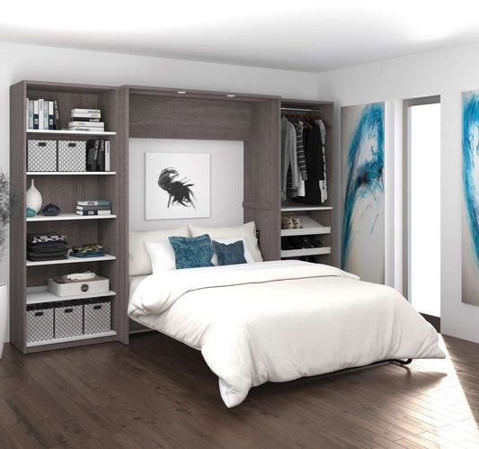 Bestar - Cielo 119W Full Murphy Bed with 2 Shelving Units (118W) in Bark Grey & White - 80894-47 veiw 2