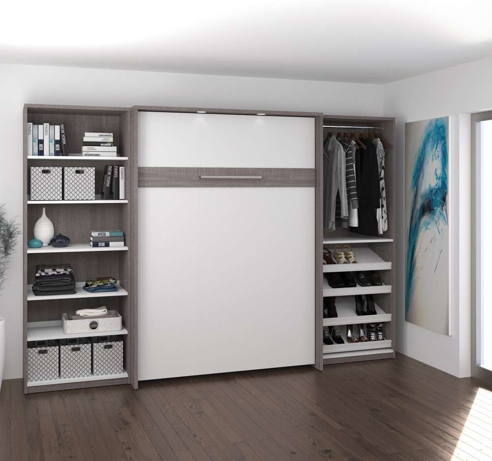 Bestar - Cielo 119W Full Murphy Bed with 2 Shelving Units (118W) in Bark Grey & White - 80894-47 veiw 3