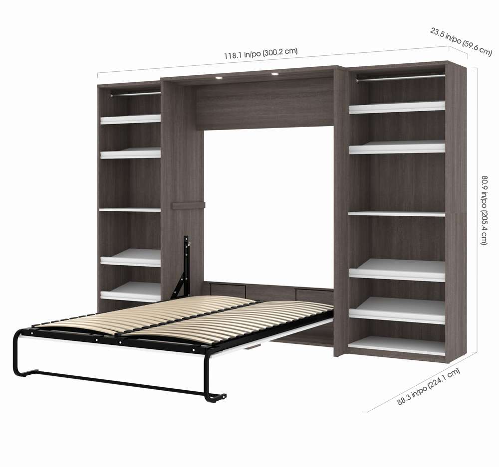 Bestar - Cielo 119W Full Murphy Bed with 2 Shelving Units (118W) in Bark Grey & White - 80894-47 veiw 9