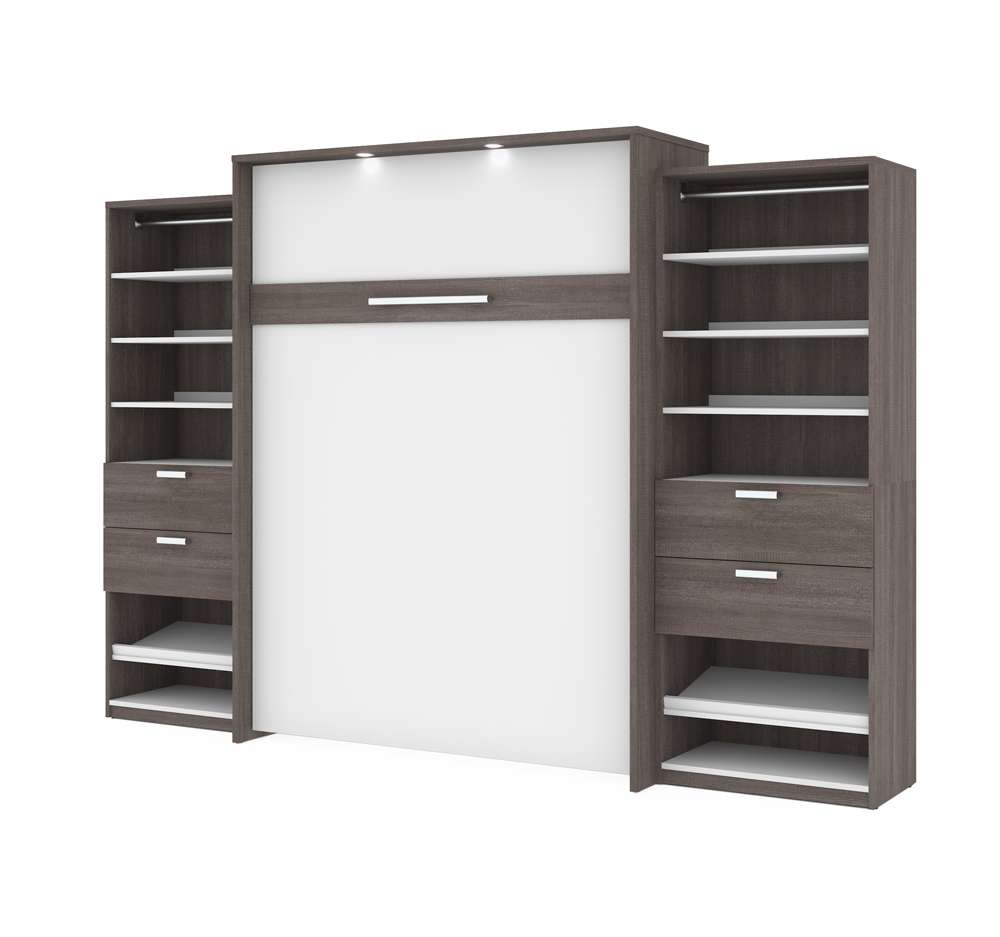 Bestar - Cielo 125W Queen Murphy Bed and 2 Shelving Units with Drawers (124W) in Bark Grey & White - 80885-47 veiw 1