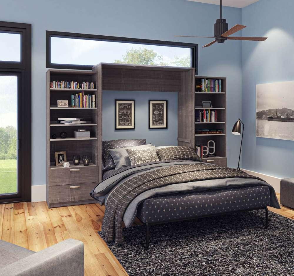Bestar - Cielo 125W Queen Murphy Bed and 2 Shelving Units with Drawers (124W) in Bark Grey & White - 80885-47 veiw 2