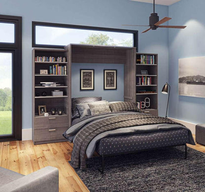 Bestar - Cielo 125W Queen Murphy Bed and 2 Shelving Units with Drawers (124W) in Bark Grey & White - 80885-47 veiw 2