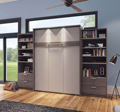 Bestar - Cielo 125W Queen Murphy Bed and 2 Shelving Units with Drawers (124W) in Bark Grey & White - 80885-47 veiw 3