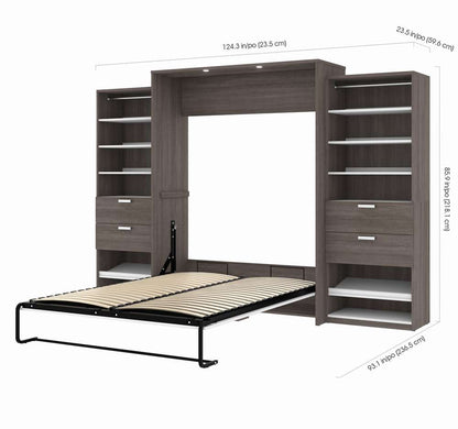 Bestar - Cielo 125W Queen Murphy Bed and 2 Shelving Units with Drawers (124W) in Bark Grey & White - 80885-47 veiw 8