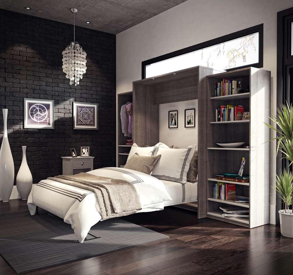 Bestar - Cielo 125W Queen Murphy Bed with 2 Shelving Units (124W) in Bark Grey & White - 80884-47 veiw 3