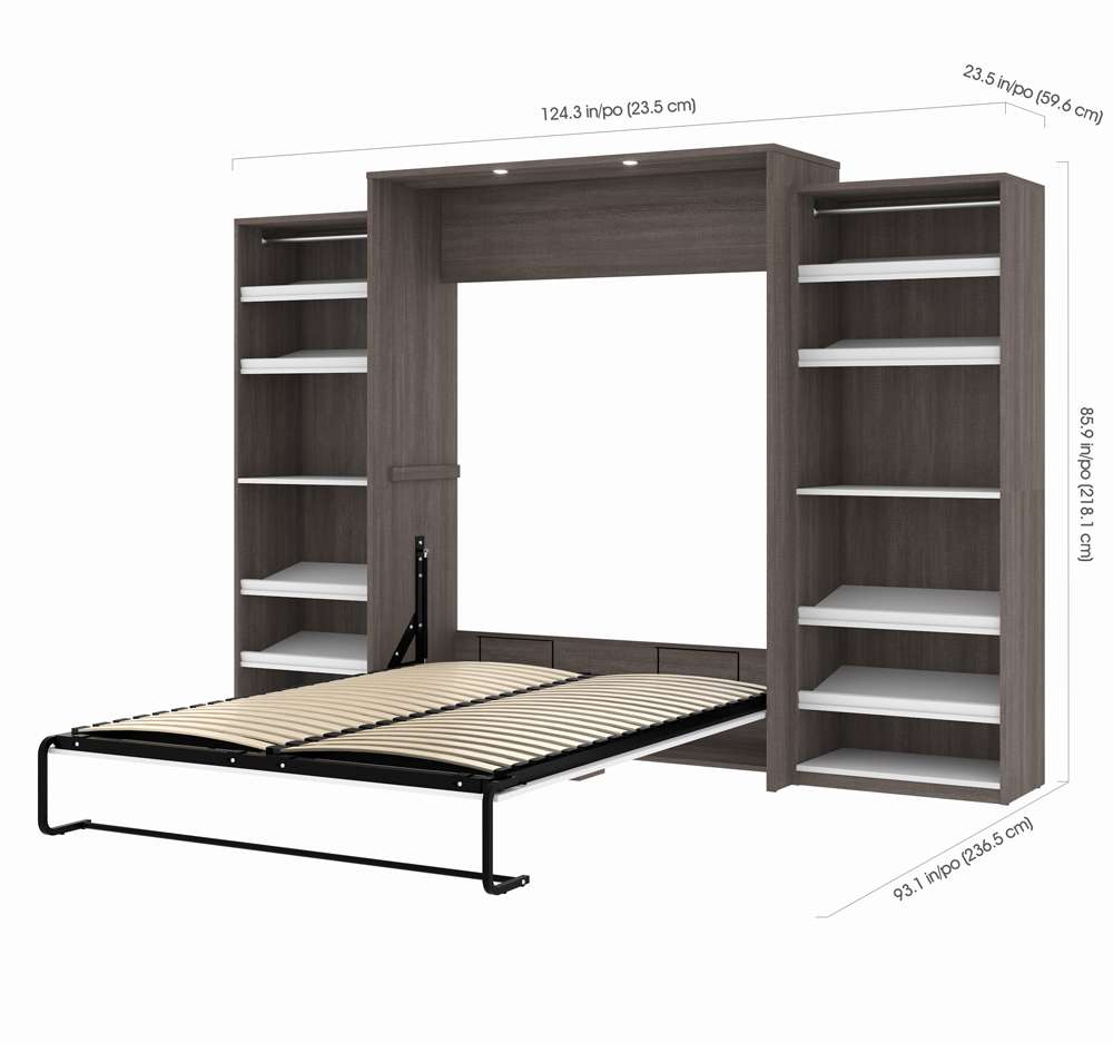 Bestar - Cielo 125W Queen Murphy Bed with 2 Shelving Units (124W) in Bark Grey & White - 80884-47 veiw 4