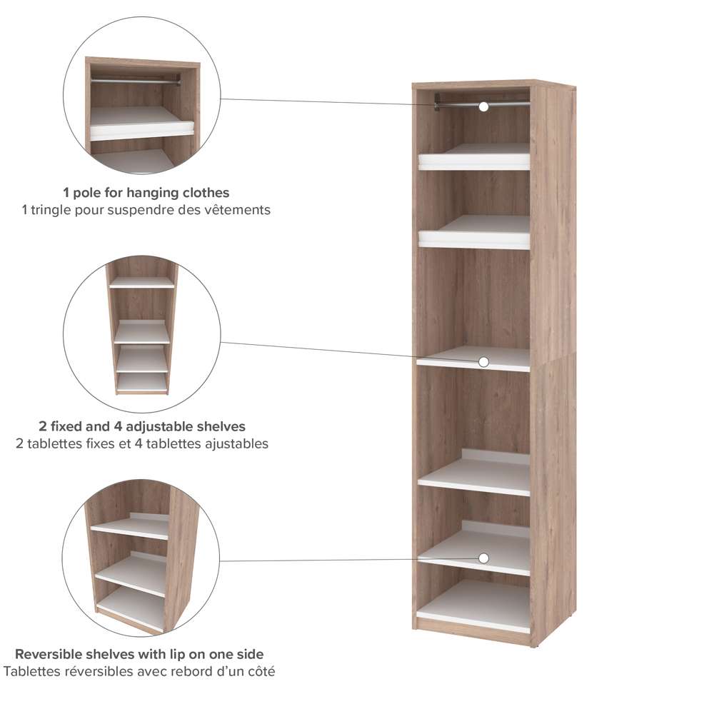 Bestar - Cielo 20W 19.5 Closet Organizer in Rustic Brown & White - 80167-000009 veiw 2