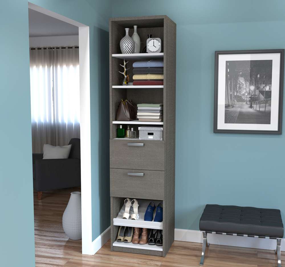Bestar - Cielo 20W 19.5 Closet Organizer with Drawers in Bark Grey & White - 80860-47 veiw 2