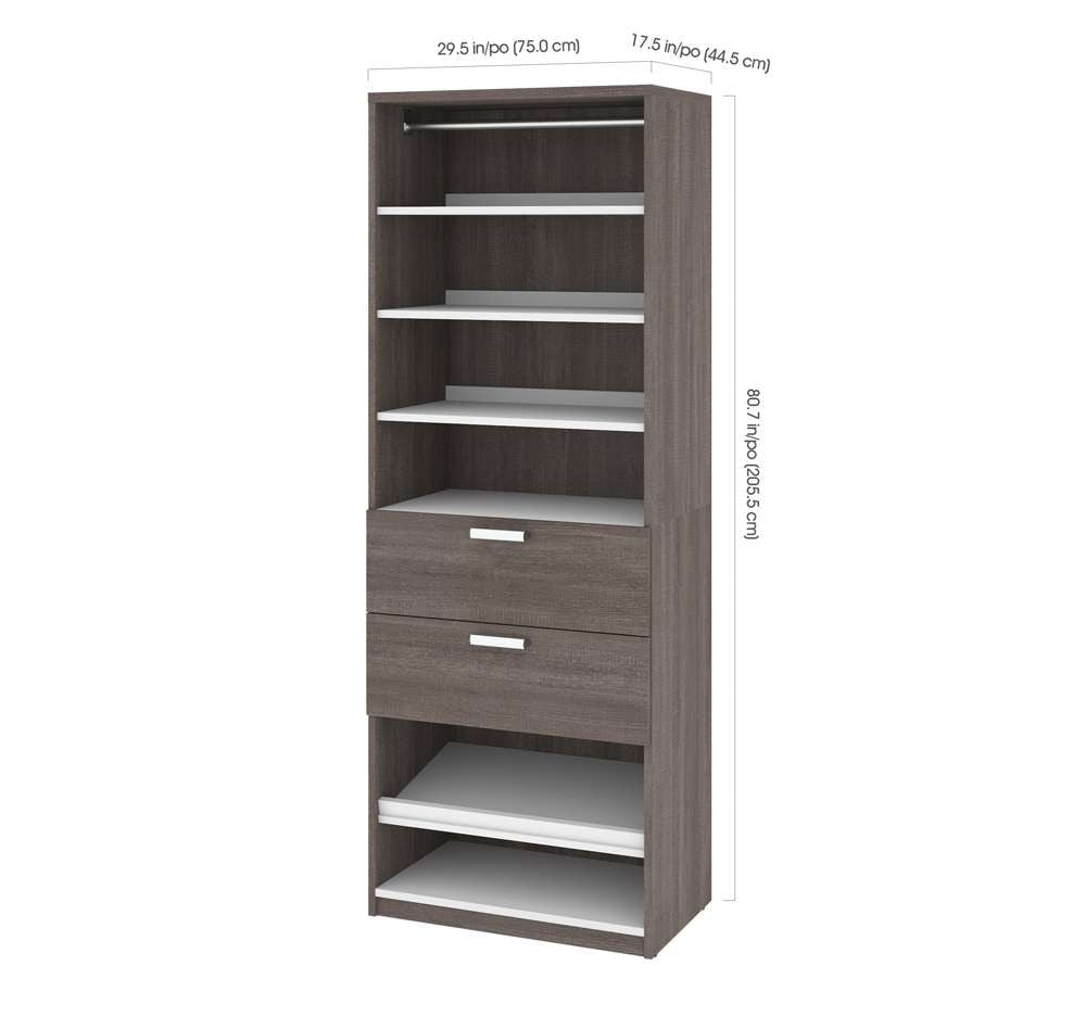Bestar - Cielo 30W 29.5 Closet Organizer with Drawers in Bark Grey & White - 80861-47 veiw 3