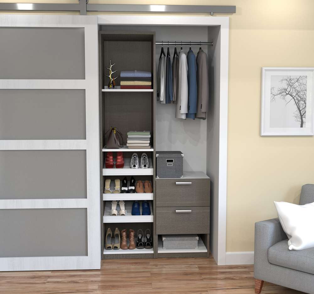 Bestar - Cielo 39 Closet Organizer with 1 Low Storage Unit in Bark Grey & White - 80850-47 veiw 2