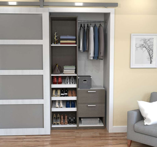 Bestar - Cielo 39 Closet Organizer with 1 Low Storage Unit in Bark Grey & White - 80850-47 veiw 2