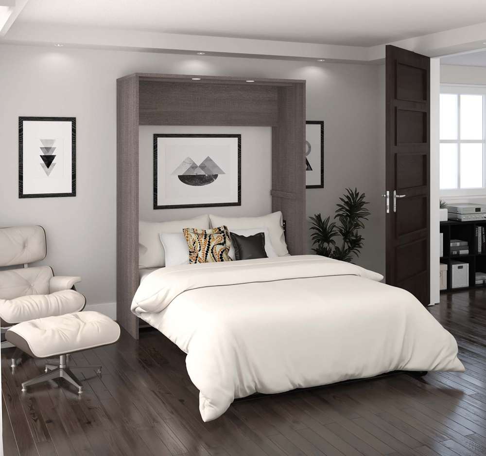 Bestar - Cielo 60W 59W Full Murphy Bed in Bark Grey & White - 80183-47 veiw 3