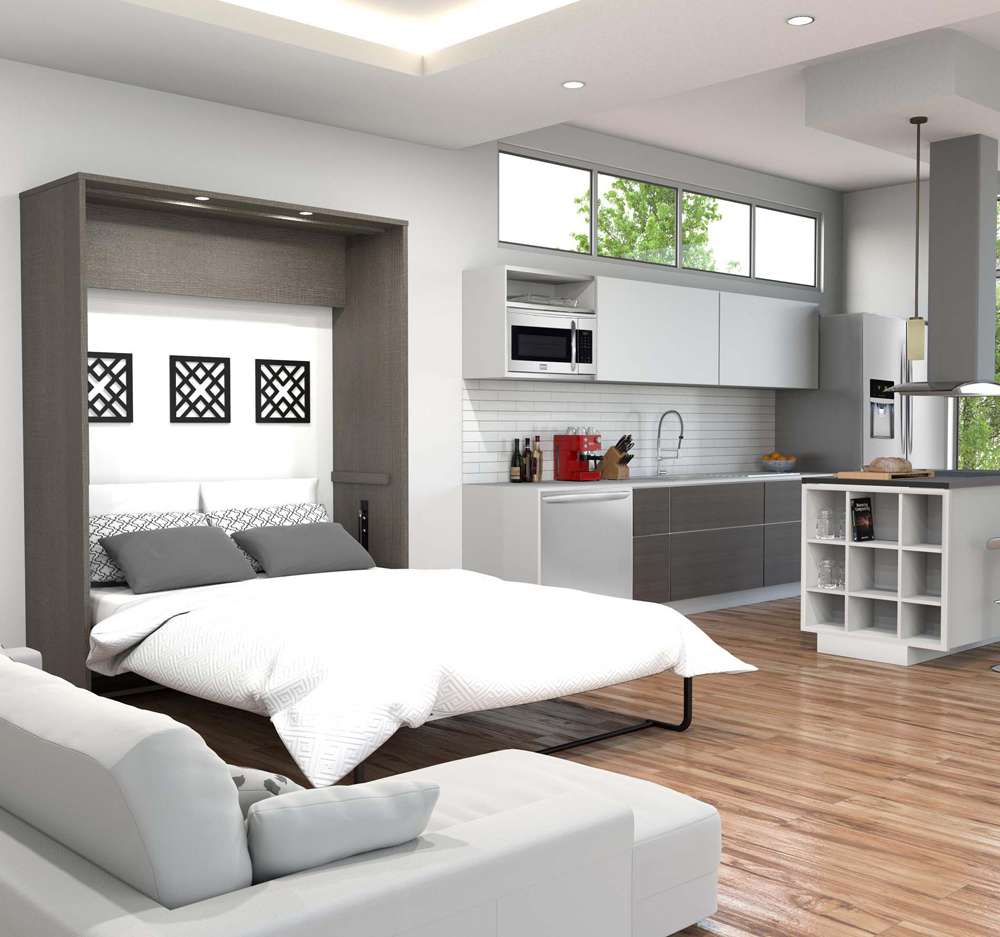 Bestar - Cielo 66W 65W Queen Murphy Bed in Bark Grey & White - 80184-47 veiw 5