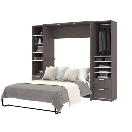 Bestar - Cielo 99W Full Murphy Bed and 2 Narrow Shelving Units with Drawers (98W) in Bark Grey & White - 80893-47 veiw 1