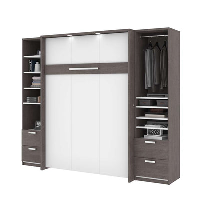 Bestar - Cielo 99W Full Murphy Bed and 2 Narrow Shelving Units with Drawers (98W) in Bark Grey & White - 80893-47 veiw 2