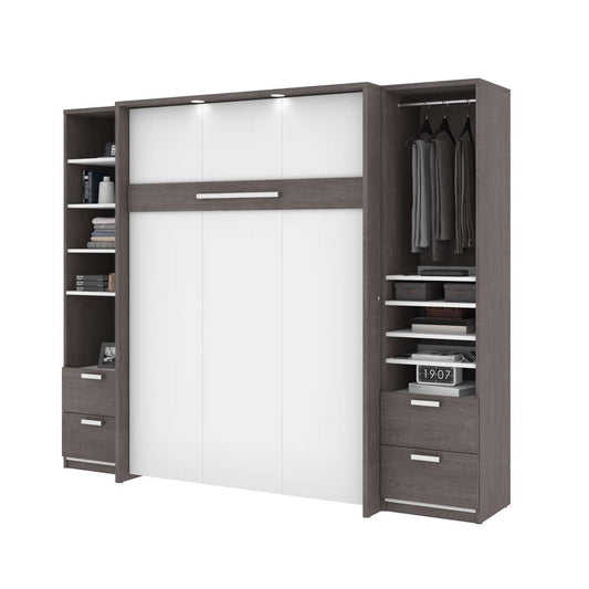 Bestar - Cielo 99W Full Murphy Bed and 2 Narrow Shelving Units with Drawers (98W) in Bark Grey & White - 80893-47 veiw 2