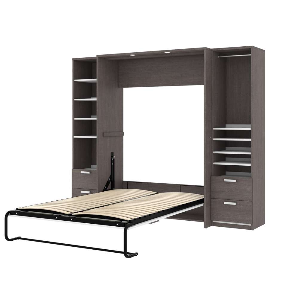 Bestar - Cielo 99W Full Murphy Bed and 2 Narrow Shelving Units with Drawers (98W) in Bark Grey & White - 80893-47 veiw 3
