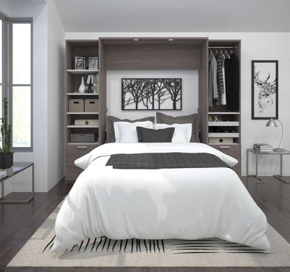 Bestar - Cielo 99W Full Murphy Bed and 2 Narrow Shelving Units with Drawers (98W) in Bark Grey & White - 80893-47 veiw 4