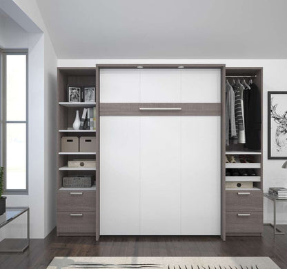 Bestar - Cielo 99W Full Murphy Bed and 2 Narrow Shelving Units with Drawers (98W) in Bark Grey & White - 80893-47 veiw 5