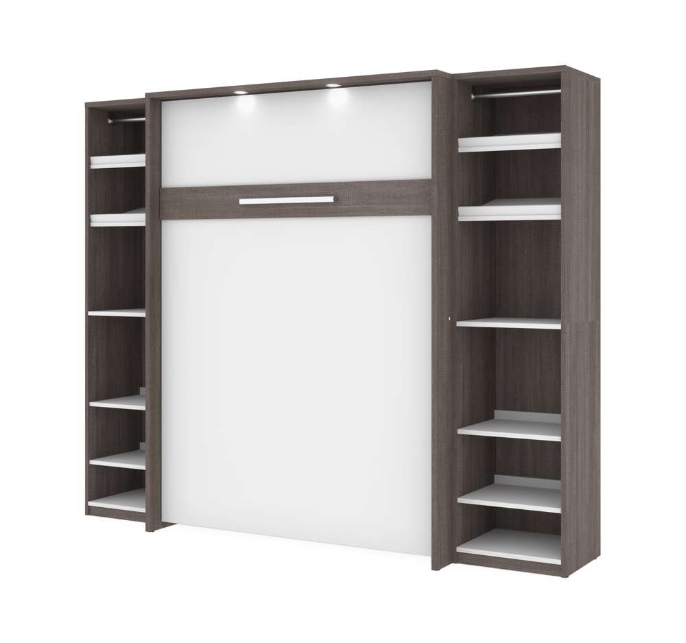 Bestar - Cielo 99W Full Murphy Bed with 2 Narrow Shelving Units (98W) in Bark Grey & White - 80896-47 veiw 1
